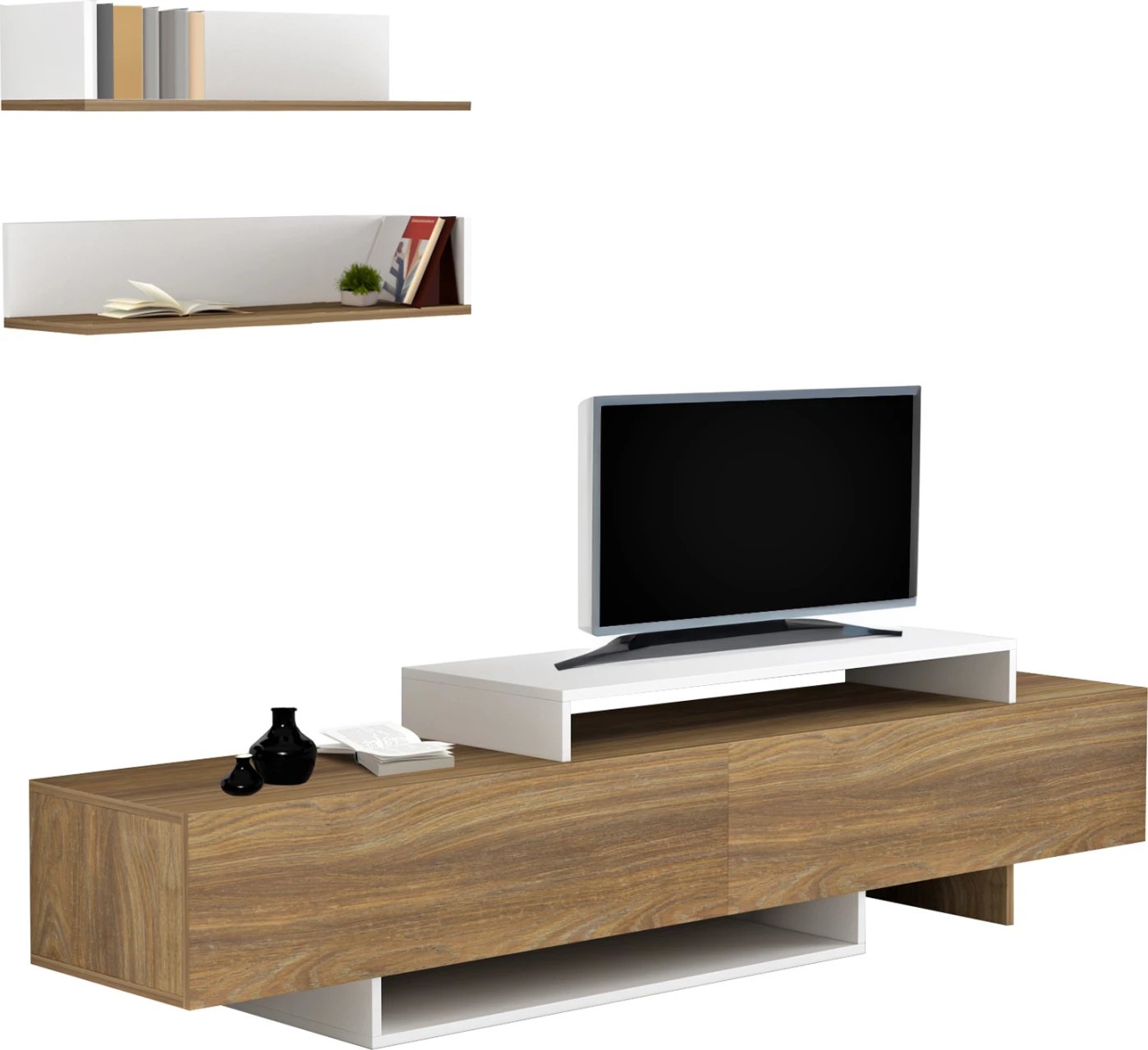 Kompleti i mobiljeve për TV EDUARDO FH8909.11 melaminë në natyrale-bardhë 180x29,5x45Hcm