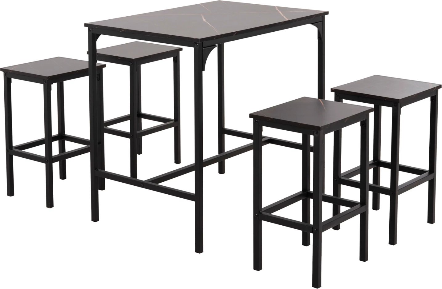 Set për darkë për bare 5 copë BOXY FH9882.13, korniza metalike të zeza, melaminë mermeri të zezë