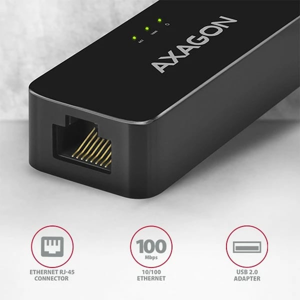 Adapter rrjeti AXAGON ADE-XR, USB 2.0 në Ethernet, i zi