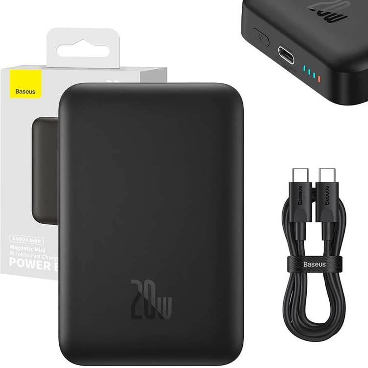 Powerbank Baseus Magnetic Mini 10000mAh, 20W, MagSafe, e zezë