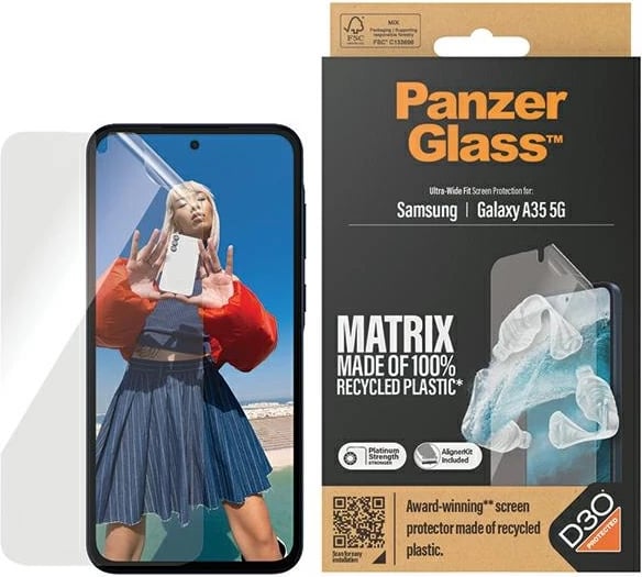 Mbrojtës ekrani PanzerGlass Matrix Ultra-Wide Fit me pozicionues për Samsung Galaxy A35 5G