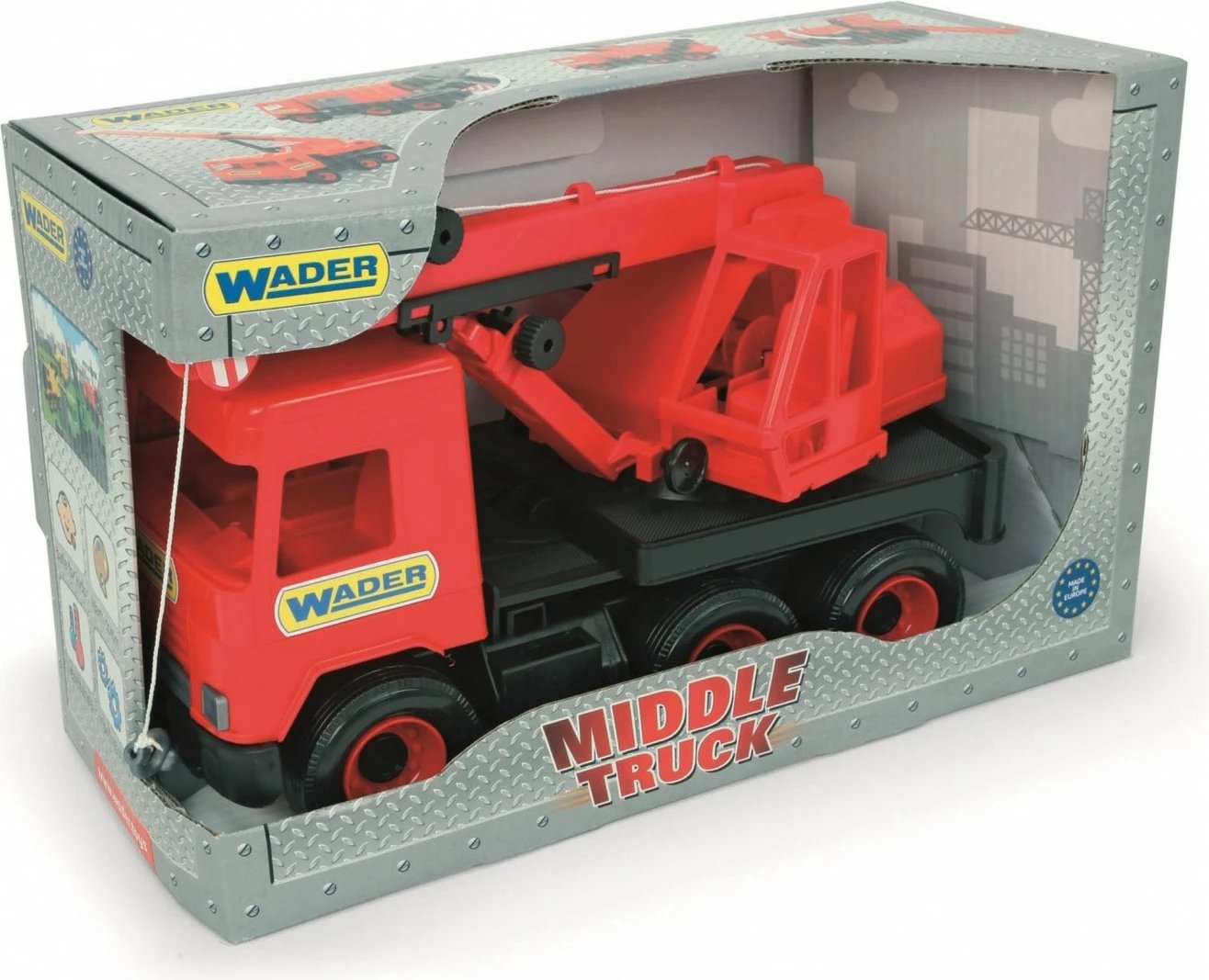 Kamion lodër vinç Wader Middle Truck 38 cm, plastikë, kuq e zi