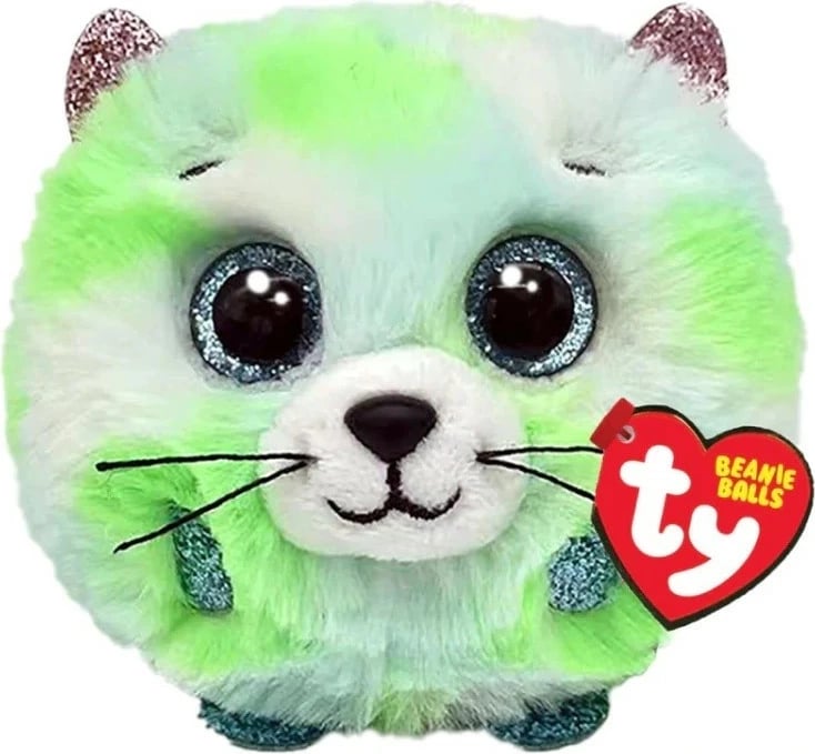 Maskotë pelushi TY Beanie Balls Cat, e gjelbër