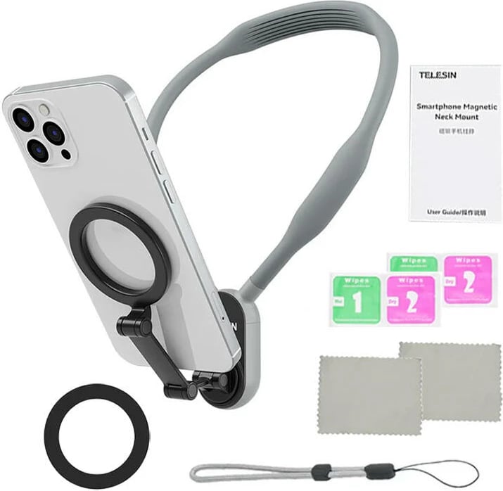 Mbajtës magnetik për qafë Telesin MNM-002 për iPhone 12-16, Gri