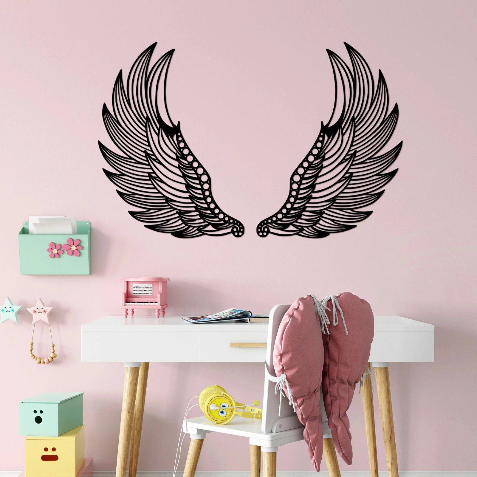 Aksesor muri dekorativ prej metali, krahë engjëlli, Wallity, 48x65cm (2 copë)