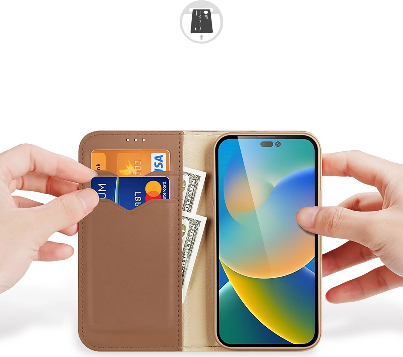 Mbështjellës Dux Ducis Hivo për iPhone 14 Pro Max, lëkurë natyrale, kafe
