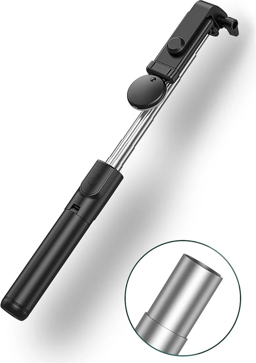 Selfie stick Hurtel WH1YXS tripod teleskopik 1m me llambë LED, mbajtëse telefoni, e zezë