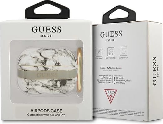 Mbështjellës Guess GUAPHCHMAG për AirPods Pro, Marble Strap Collection, Gri