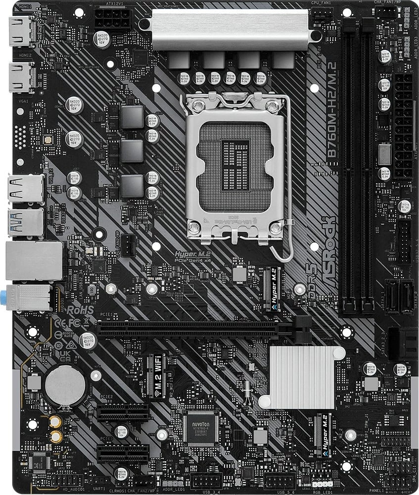 Pllakë amë, ASRock, B760M-H2/M.2, LGA1700 Intel B760, mATX, 2x DDR5 deri 128GB 7200+ OC, 1x PCIe 4.0 x16, 2x M.2 (Gen4x4), 4x SATA3, 2x HDMI, 2.5G LAN
