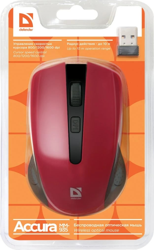 Maus optik Defender MM-935, wireless, 1600DPI, i kuq