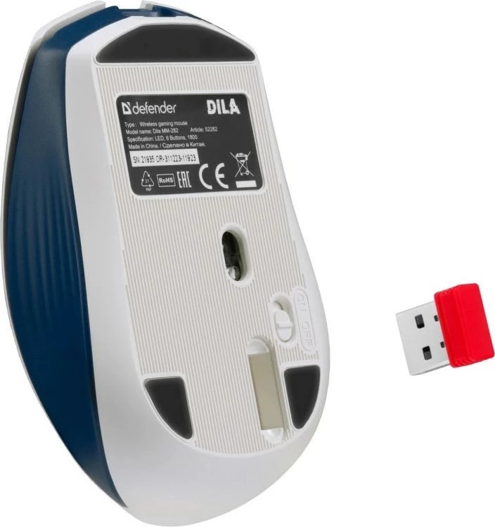 Maus wireless Defender Dila MM-282, 1800dpi, 6 butona, Bardhë