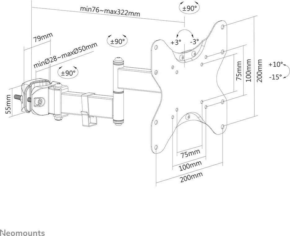 Mbajtëse pole Neomounts FL40-450BL12, për TV/monitor 23-42 inç, full motion, VESA 200x200, e zezë