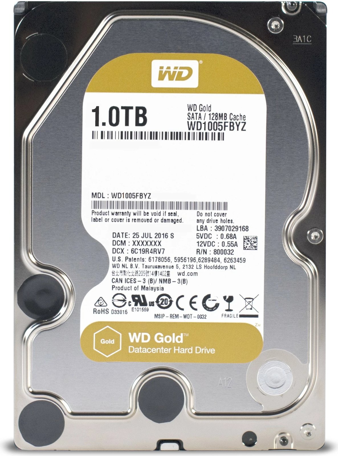 HDD Western Digital Gold, 1 TB, 7200 RPM, 128 MB, 3.5", Serial ATA III