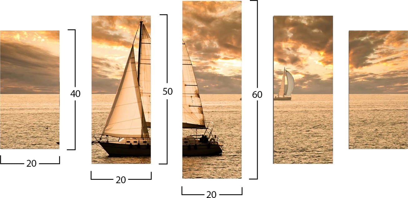 Pllaka dekorative pesë pjesë MDF me dizajn të lundrimit në perëndim FH7206.01 100x0,3x60 cm Pllaka dekorative pesë pjesë MDF me dizajn të lundrimit në perëndim FH7206.01 100x0,3x60 cm