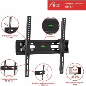 Mbajtëse muri për TV ART RAMART AR-47, 23-55 inç, metal, e zezë