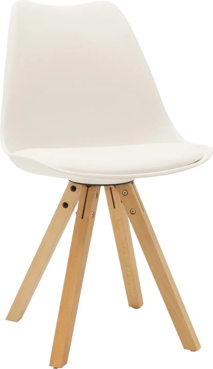 Set tavoline me 4 karrige Julita-Caron, MDF e bardhë, këmbë natyrale, Φ60x73cm