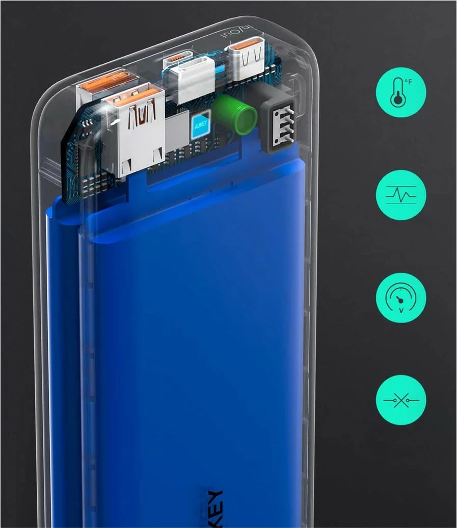 Power bank AUKEY PB-N74S Basix Plus, 20000 mAh, 5xUSB, Quick Charge 3.0, Power Delivery 3.0, 22.5W, LED, e zezë