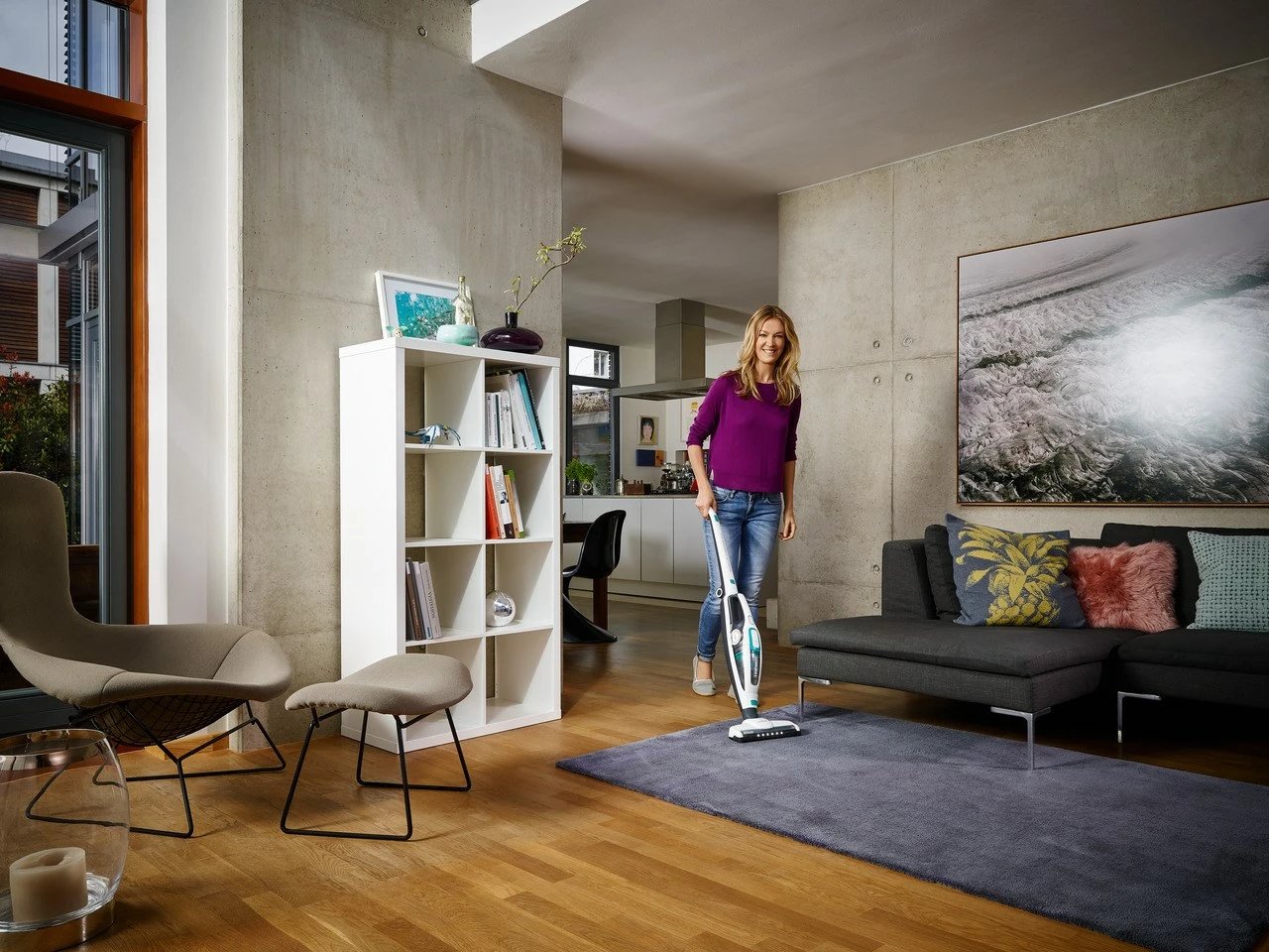 Fshesë elektrike pa kabllo Leifheit PowerVac 2in1, 20V, pa qese, bardhë/kaltër