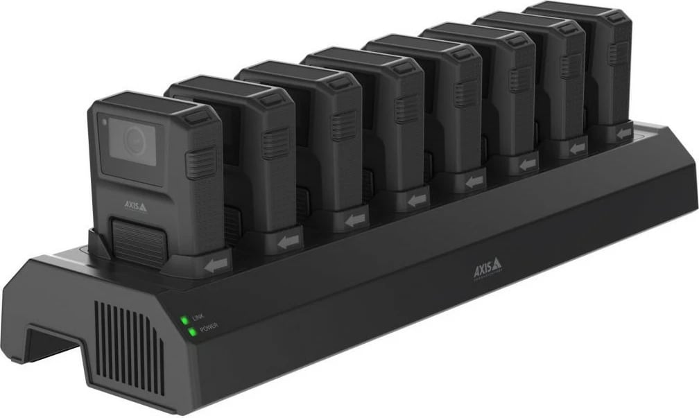 Docking station Axis W701 Mk II për kamera trupore W101/W120, sistem kontrollues W800, 8 vende, e zezë