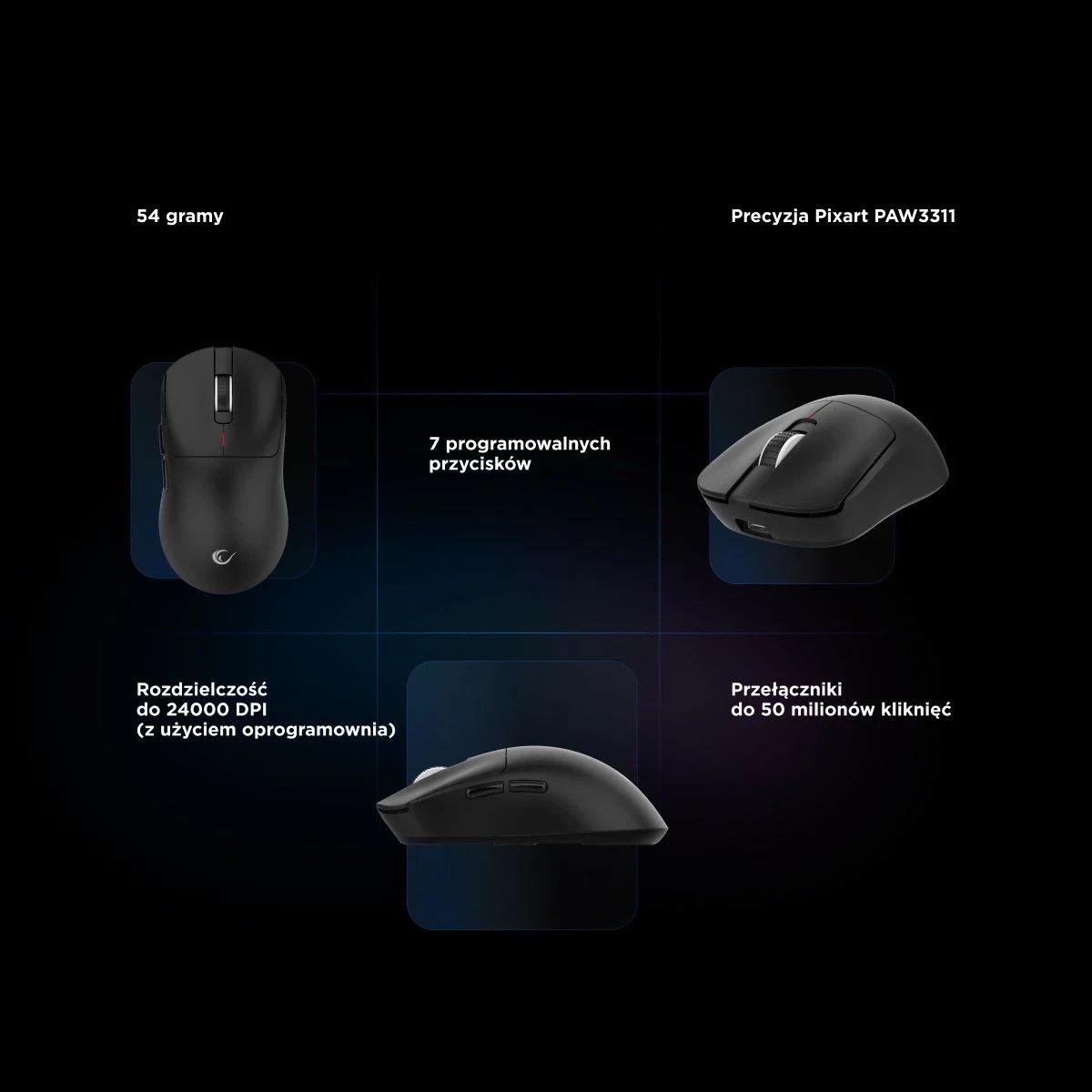 Maus Rampage Clax PAW3311, 24 000 DPI, wireless/wired, i zi