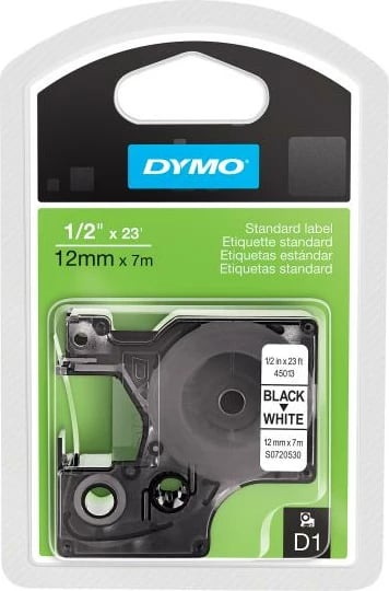 Shirit etiketimi Dymo D1 45013 12mm x 7m, zi mbi të bardhë