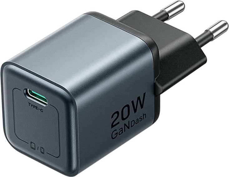 Karikues GaN Vention USB-C 20W me kabllo USB-C në Lightning 1m, Gri