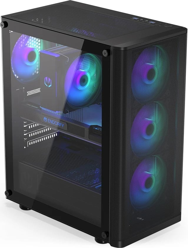 Kasë Endorfy Ventum 200 ARGB, ATX, 4 ventilatorë ARGB, xham i temperuar, e zezë