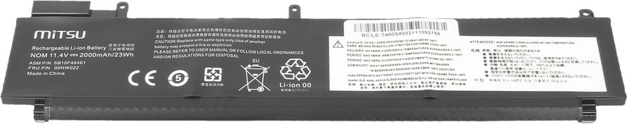 Bateri laptopi Mitsu për Lenovo ThinkPad T460s/T470s, 2000 mAh, 11.4V, Li-polymer, e zezë