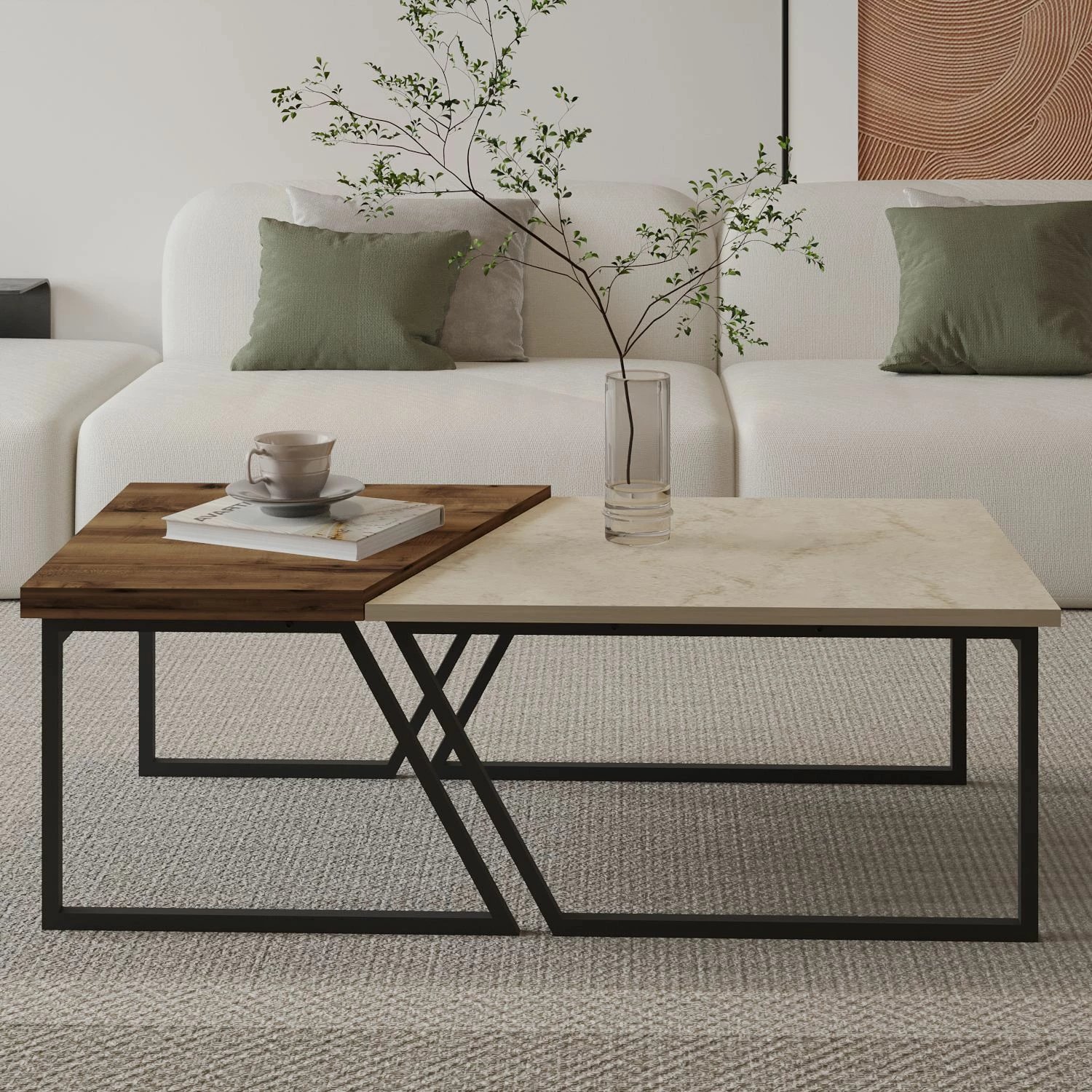 Set tavolinash kafeje Skye Decor, Verona P0024623, travertin, arrë rustike
