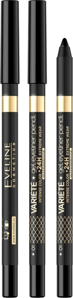 Laps për sy Eveline Cosmetics Variety Waterproof Gel Eye Pencil 01 Black, 1 art