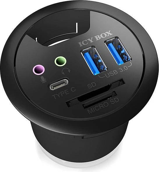 USB hub ICY BOX IB-HUB1404A, 3 porte USB 3.0, lexues kartash, audio, plastikë, zi