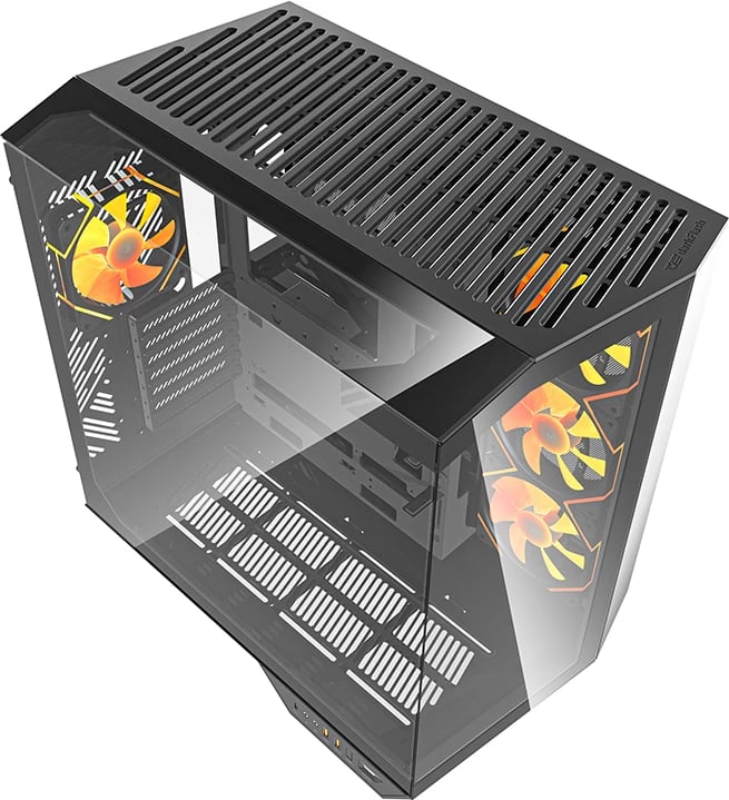 Kasë Darkflash DY470 me 4 ventilatorë ARGB dhe mbajtëse GPU, e zezë