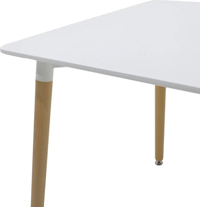 Tavolinë me karrige Natali-Caron, set 3 copë, MDF e bardhë, këmbë natyrale, 80x80x76cm