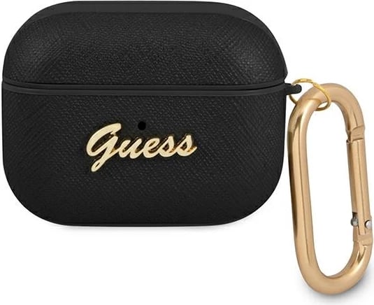 Mbështjellës Guess GUAPSASMK për AirPods Pro, Saffiano Script Metal Collection, i zi