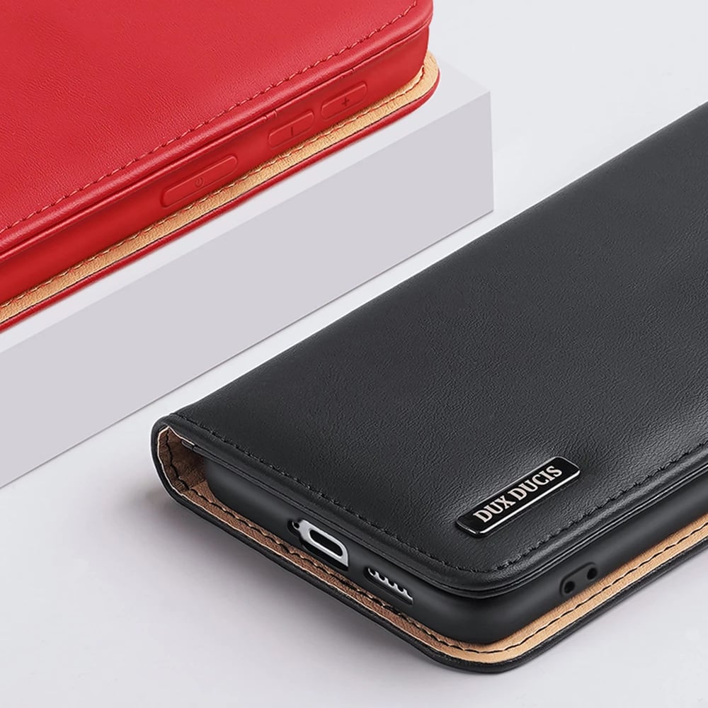 Mbështjellës Dux Ducis Hivo për Samsung Galaxy S22+, lëkurë natyrale, me xhepa, i zi