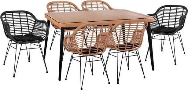 Set kopshti tavolinë & karrige Allegra Wicker FH10513, 7 pjesë, bezhë/të zeza