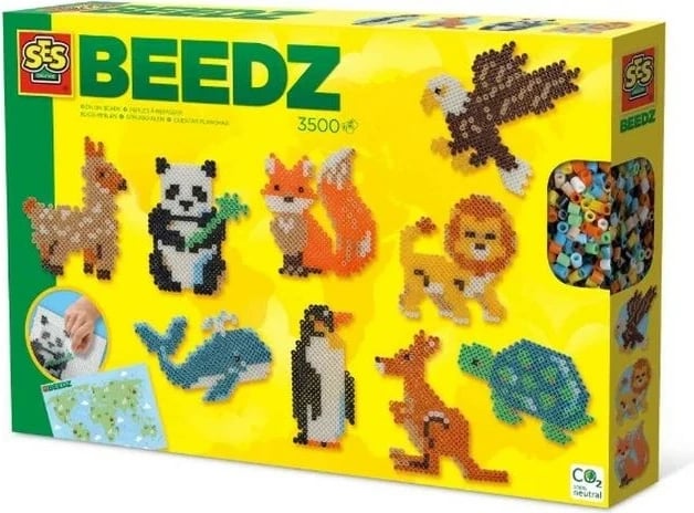 Set rruaza kreative SES Beedz, 3500 copë, shumëngjyrëshe, kafshët e botës