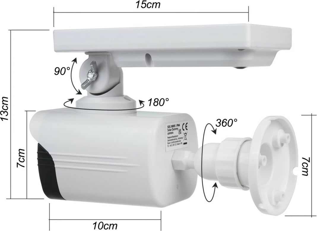 Kamerë false CEE SOL1800S me panel diellor dhe LED, e bardhë