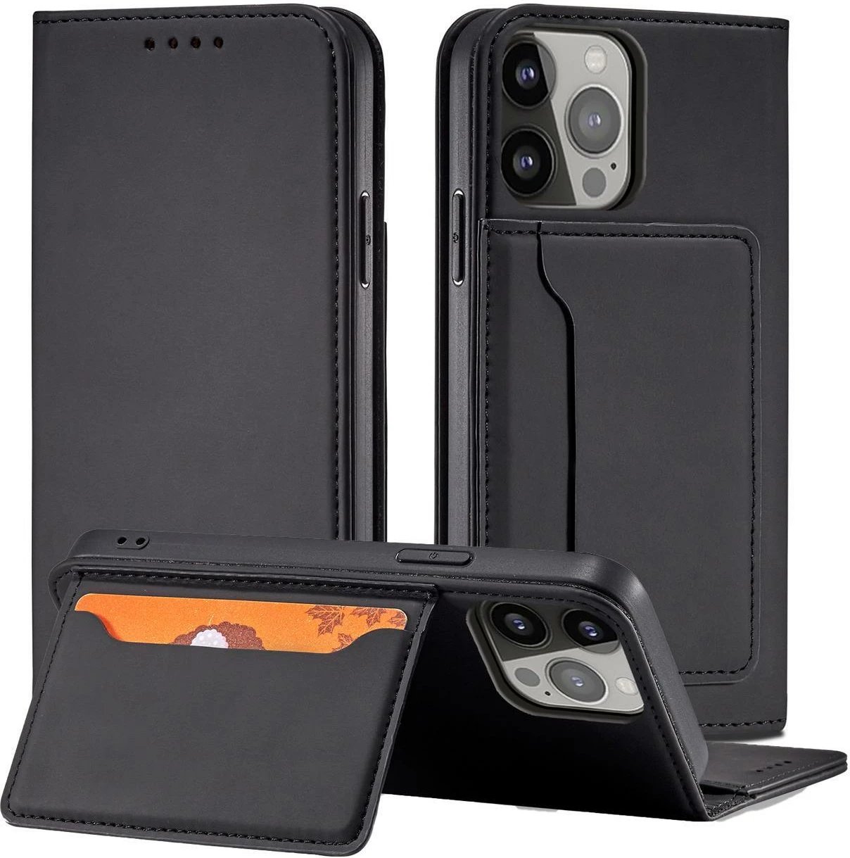 Mbështjellës Hurtel Magnet Card Case për iPhone 14, portofol, mbajtës, e zezë