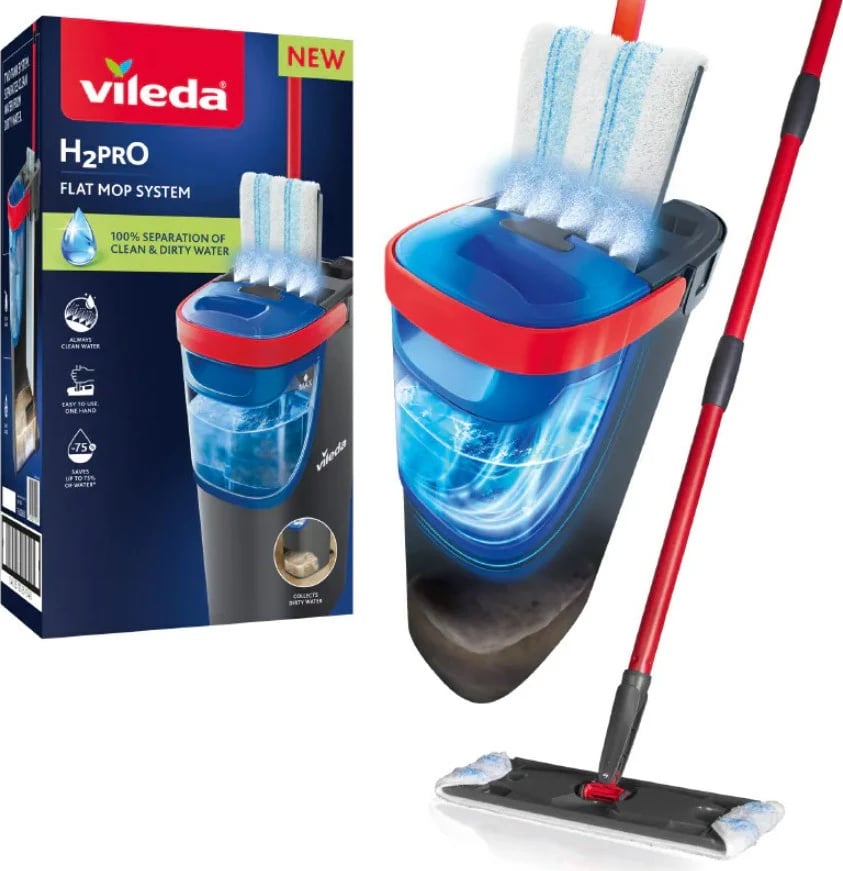 Mop i sheshtë Vileda H2prO, mikrofibër, i zi