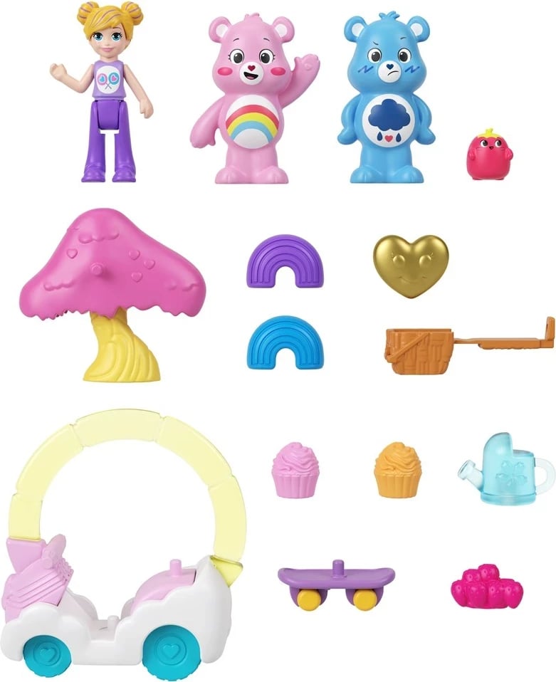 Set lodrash Polly Pocket Care Bears Compact, MATTEL, Shumëngjyrësh