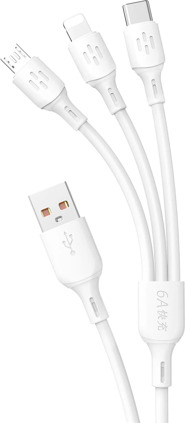 Kabllo USB Dudao L8AW 3-në-1, 1.2m, 6A, e bardhë