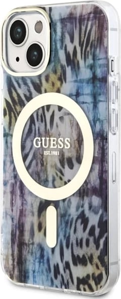 Mbështjellës Guess Leopard MagSafe për iPhone 14, Blu