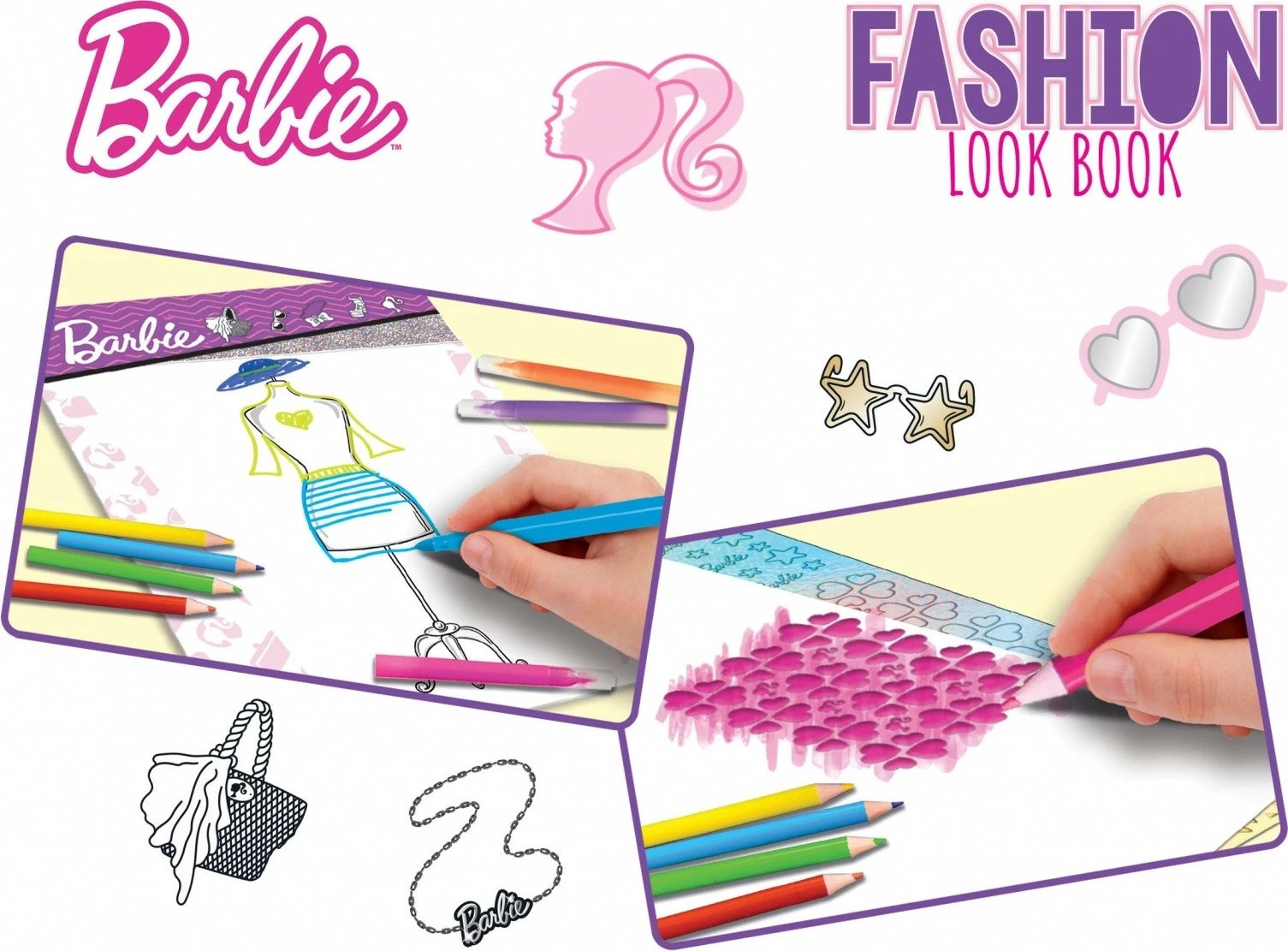 Fletore vizatimi Barbie Lisciani, Fashion Look Book, për vajza, me ngjitëse dhe shabllone