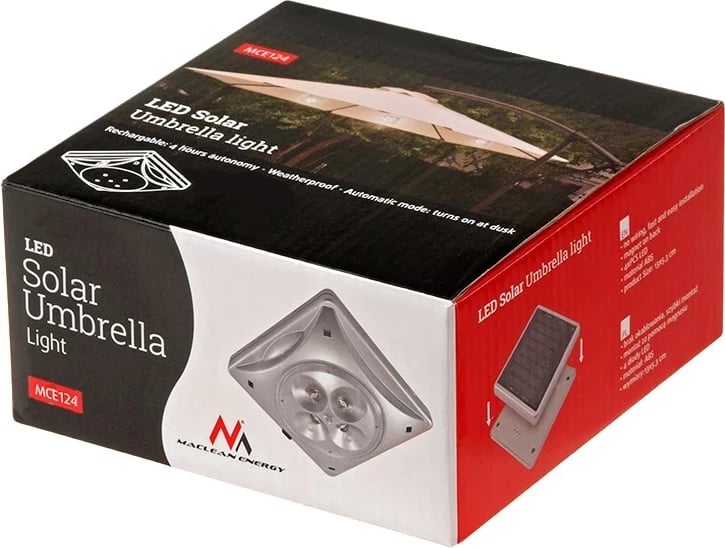 Dritë diellore Maclean MCE124, 4 LED, Sensor muzgu, Argjendtë