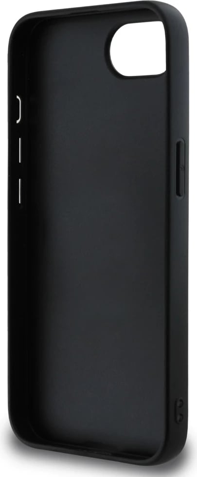 Mbështjellës DKNY Repeat Texture Pattern me shirit dhe logo metalike, për iPhone 16e, e zezë