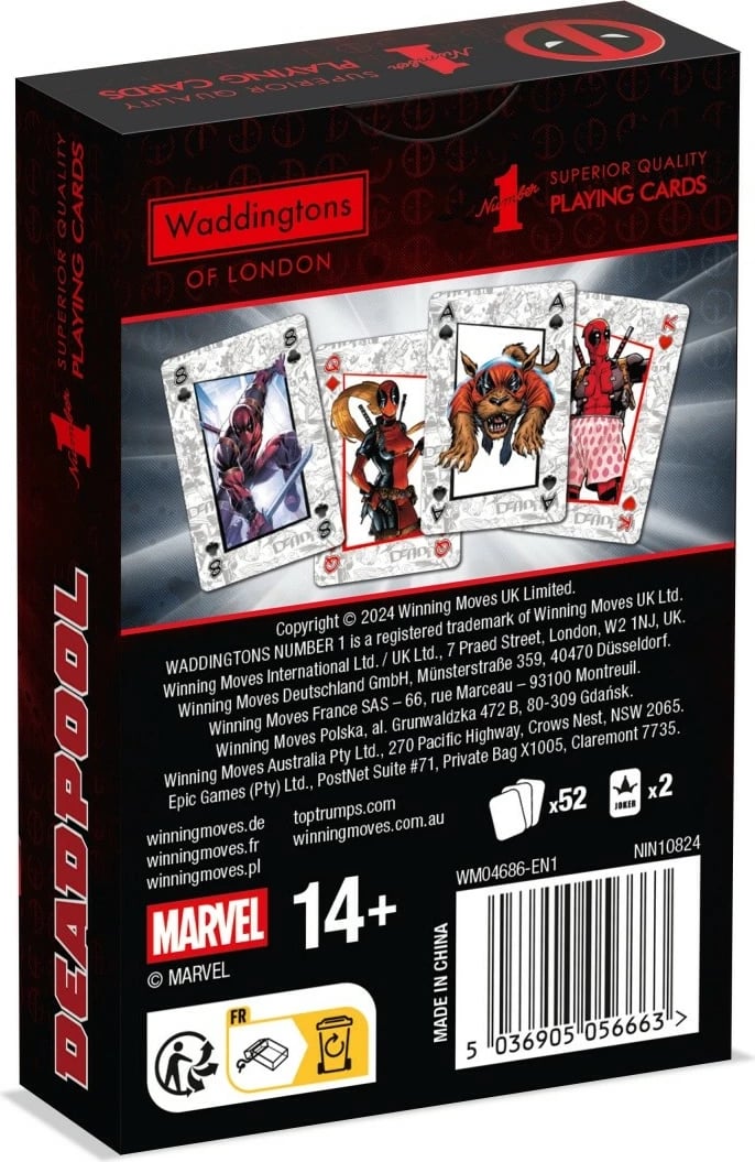 Letra loje Waddingtons Deadpool, 52+2, tematikë Marvel, kuqe
