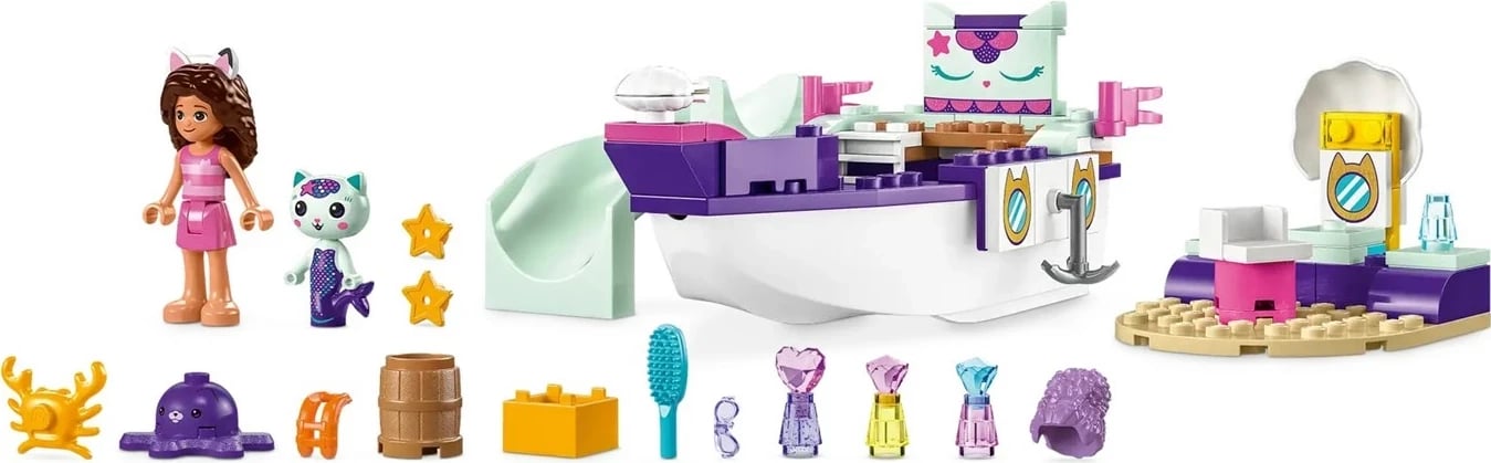Set LEGO Gabby's Dollhouse 10786 Gabby & Mercat's Ship & Spa, shumëngjyrësh
