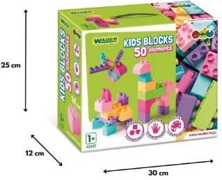 Set blloqe ndërtimi për fëmijë Wader Kids Blocks 50 copë, rozë