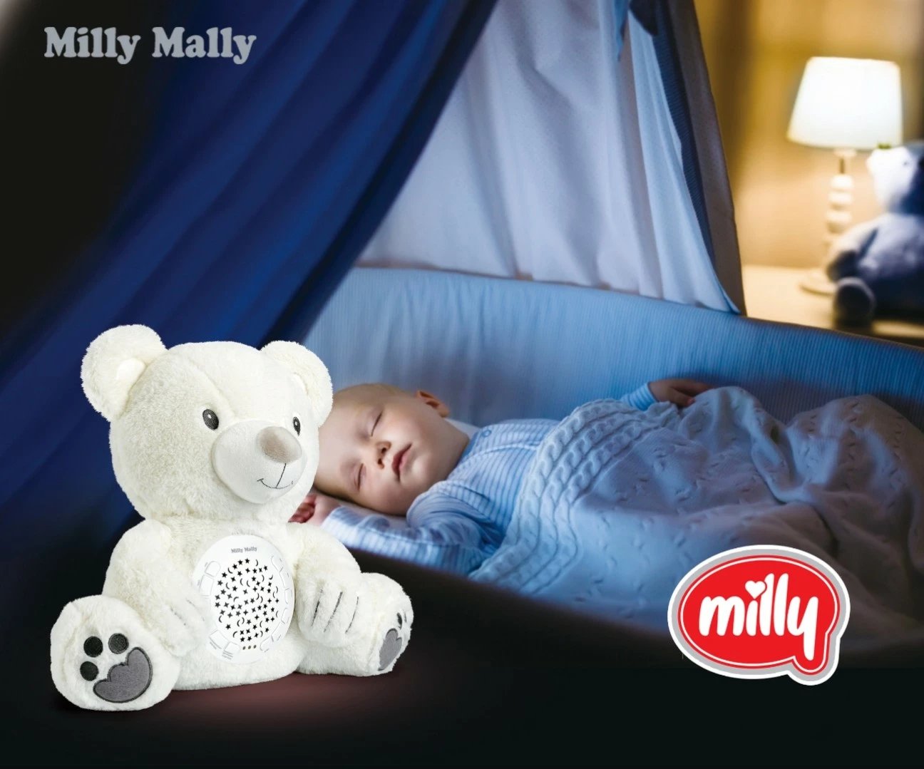 Lodër pelushi Milly Mally ari me projektor, e bardhë